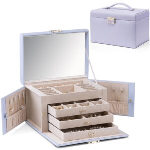 Vlando Large Jewellery Box for Women Lockable Jewellery Boxes with 3 Drawers Jewelry Storage Earrings