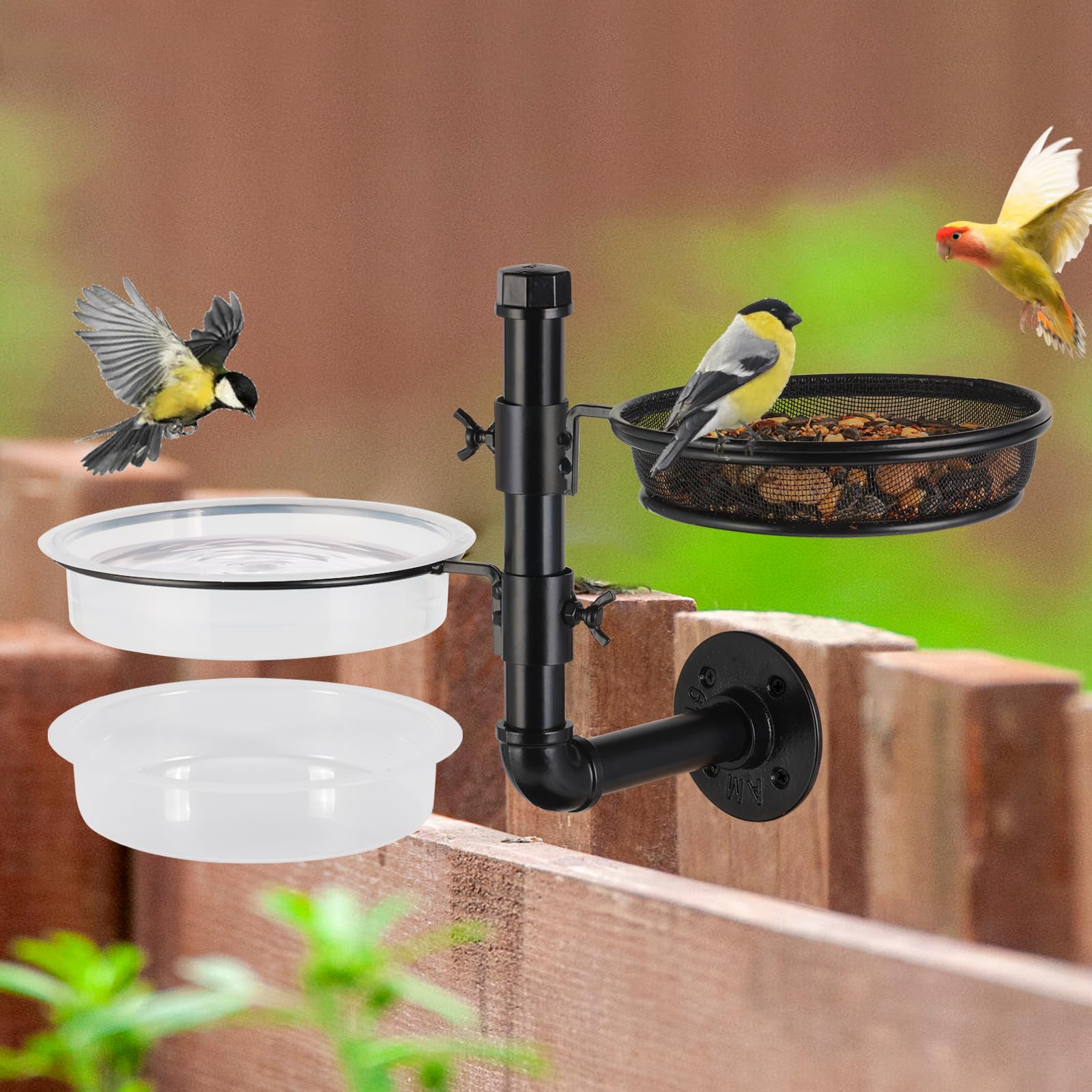Urban Deco Wall Mounted Bird Feeder Tree Mount Bird Feeder Bird Feeder Bath Detachable Feeder Tray with 2 Water Bowls for Balcony