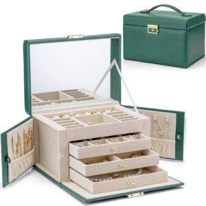 Vlando Large Jewellery Box for Women Lockable Jewellery Boxes with 3 Drawers Jewelry Storage Earrings