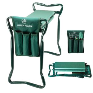 Green Haven Heavy Duty Garden Kneeler Seat with Handles & Tools Bag - Multi-Use Foldable EVA Foam Padded Garden Kneeler - Lightweight Kneeling Stool for Gardening - Portable Garden Kneeler Sea