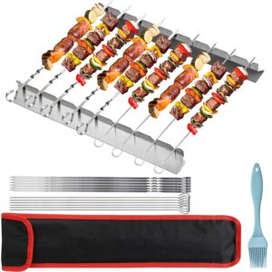 LOSYHU 16PCS Skewer Rack Set Food Meat Kebab Skewers Grill Stainless Steel Meat Skewers with Holder Metal BBQ Skewers Stainless Steel Set Universal Skewers Accessories for Gas Grill Charcoal Outdoo