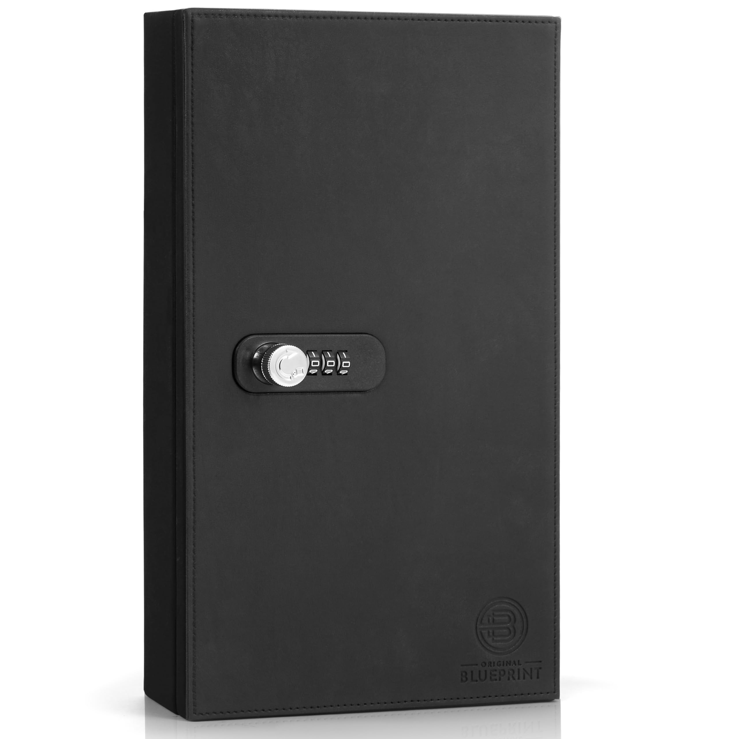 ORIGINAL BLUEPRINT Faraday Box for Car Keys Wall Mounted with Security Lock - RFID Signal Blocking Anti Theft Key Box with Magnetic Closure - Keyless Car Key Signal Blocker Box - PU Leather (Black) XL