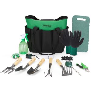 VonHaus Garden Tools Set 15 Pieces – Heavy Duty Gardening Hand Tool Kit – Steel & Wooden Tools