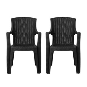 simpa Stackable High Back Plastic Rattan Effect Garden Chairs - Graphite Set of 2