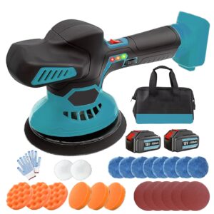 Cordless Buffer Polisher for Makita 2*5500mAH Battery 6 inch Brushless Car Polishing Machine with 24pcs Accessories for Car Detailing