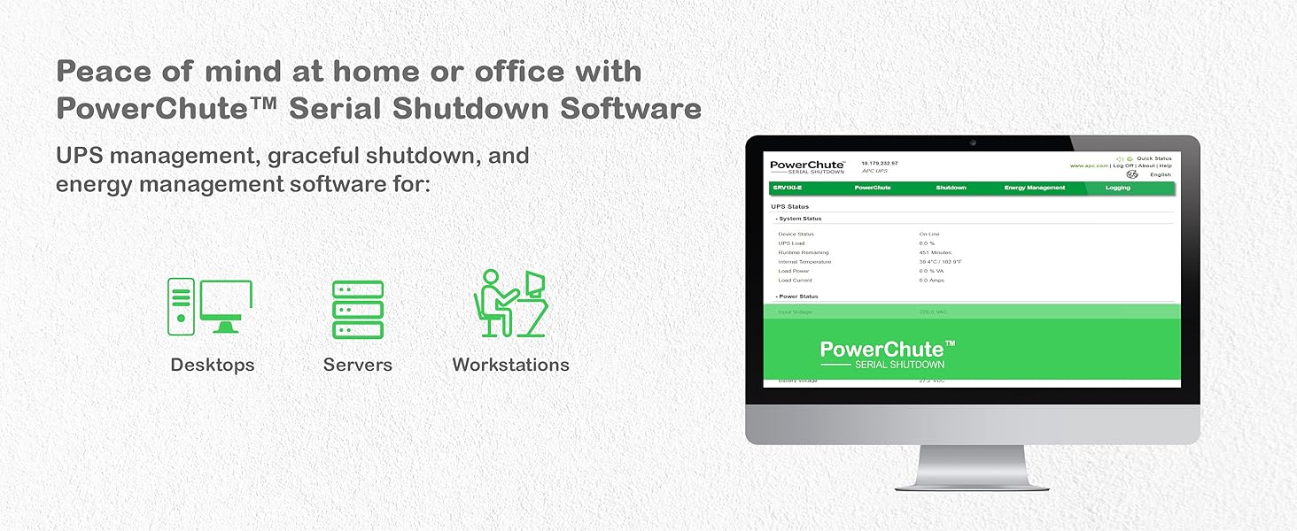 PowerChute Serial Shutdown software on a computer screen