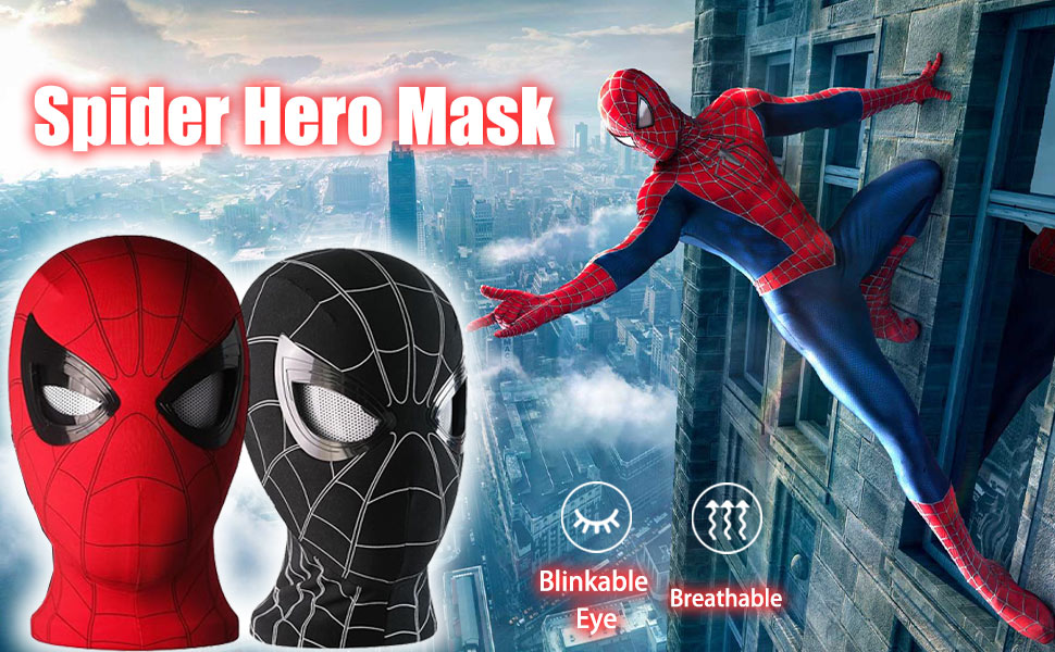 remote control spider black spiderman mask man moving eyes miles morales iron spider-man realistic