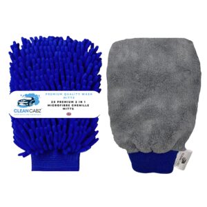 CleanCabz® Premium 2x Professional Car Wash Mitts - Microfibre Noodle Washing Mitt & Microfiber Detailing Glove 2 in 1 Car Cleaning Glove - Car Cleaning Gloves - Car Cleaning Accessories