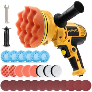 AUTIWOZ Car Polisher Buffer Sander Rotary Polishing Machine Handheld Mini Polish Kit for Car Boat Floor Motorcycles DIY Detailing Buffing Polishing with 5in Waxing Sponge Pads 700W 6-Speed 600-3500RPM