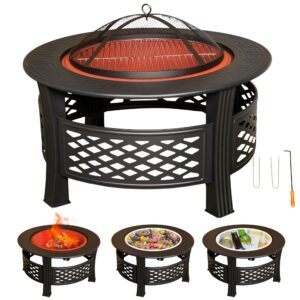 80x58cm Black Steel Garden Patio Firepit Heater BBQ with Waterproof Cover