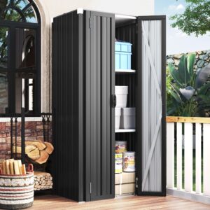 UNIONLINE Outdoor Tall Garden Storage Box | Garden Cupboard & Cabinet | 3 Adjustable Shelves | Metal Garage Storage| 177x55.6x76cm| Grey