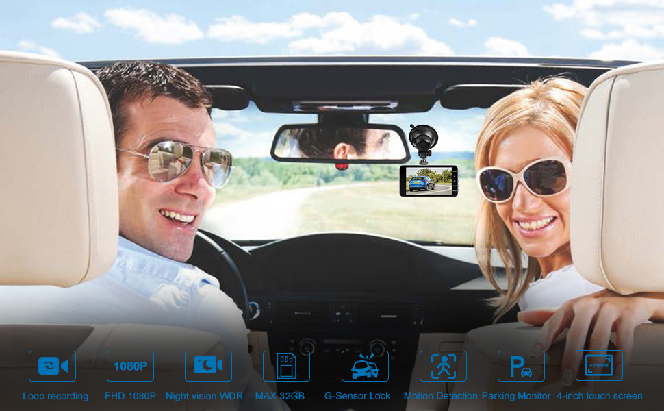 dual touch screen dash camera car truck suv dashboard cam front rear mounted cameras security