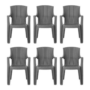 simpa Stackable High Back Plastic Rattan Effect Garden Chairs - Grey Set of 6