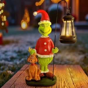 Sunshyne Christmas Decoration Garden Statues with Solar Light Resin Garden Sculptures for Yard Patio Balcony Lawn Outside decor(Stand)