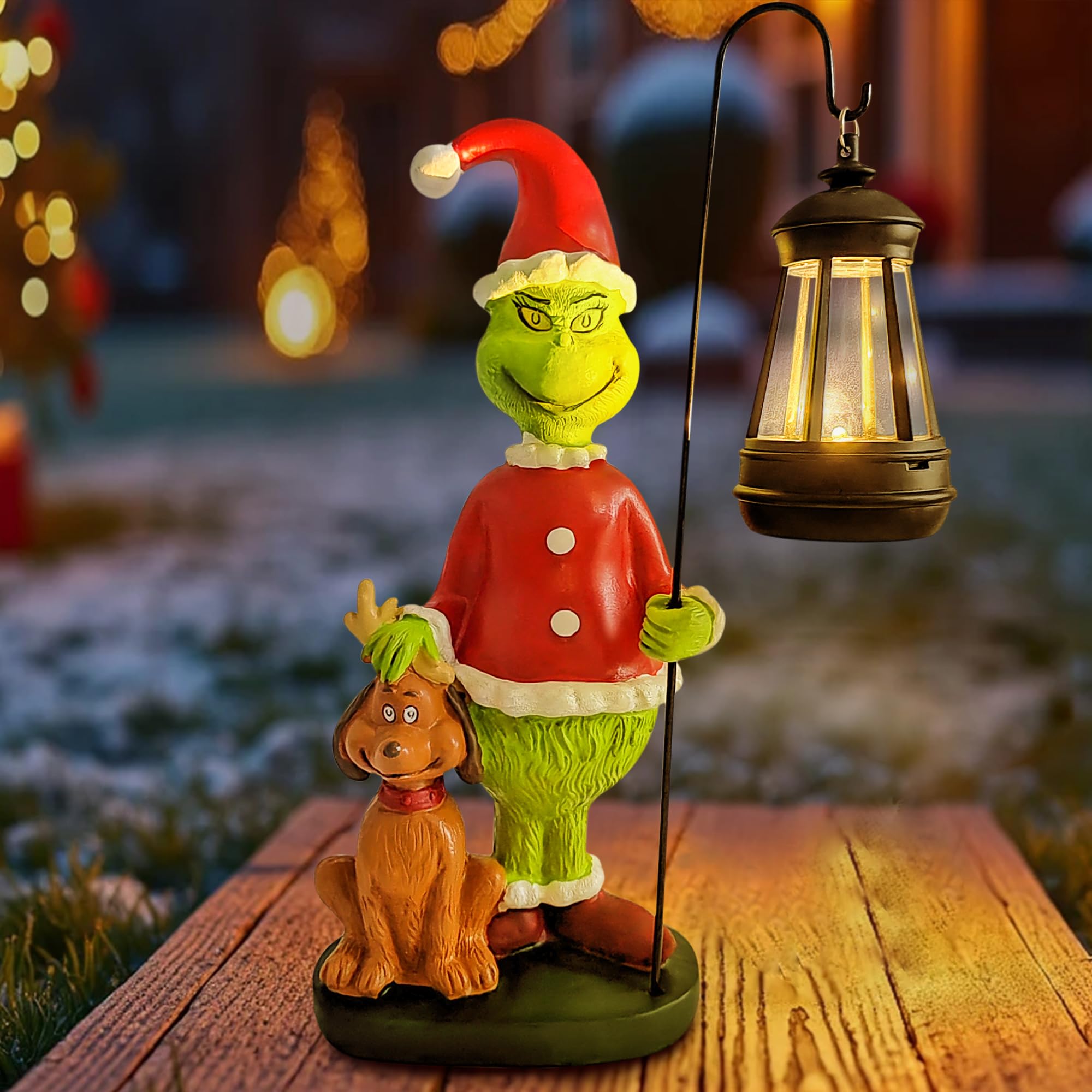 Sunshyne Christmas Decoration Garden Statues with Solar Light Resin Garden Sculptures for Yard Patio Balcony Lawn Outside decor(Stand)