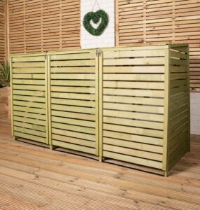 Samuel ALEXANDER 1.99m x 1.22m Large Wooden Outdoor Garden Triple Wheelie Bin Storage for 3 Bins : Garden Bin Store for 1 Single and 1 Twin Bin with Secure