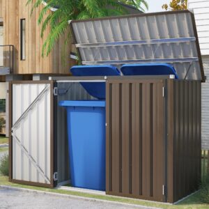 UNIONLINE Garden Storage Box| Metal Outdoor Shed with Double Door| Metal Tool Shed | 1.3m² 2m³ | Small Garden Shed | Galvanised Steel Garden Storage Box | Brow