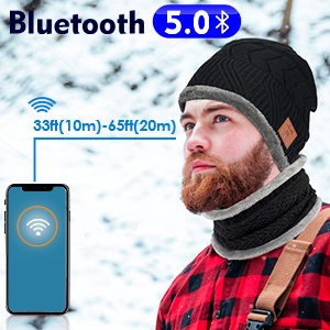 CHEERFUN Mens Gifts Bluetooth Beanie Hat Winter Warm Bluetooth Beanie with Neck Warmer Scarf
