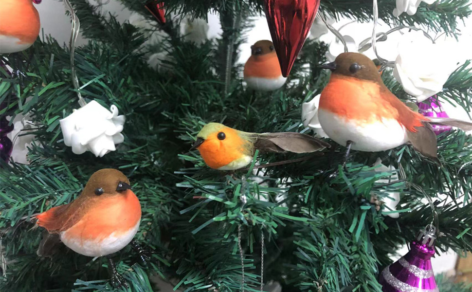 10PCS Robin Bird Christmas Tree Decoration Craft VERY CUTE Artificial Feather
