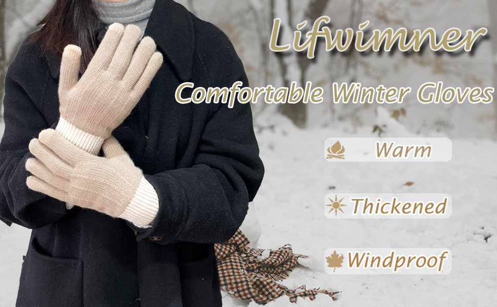 lifwimner Winter Gloves for Women Men Thermal Knitted Fleece Gloves Ladies Touch