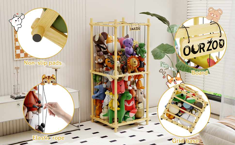 DUHARS Stuffed Animal Storage Zoo Wood Extra Large