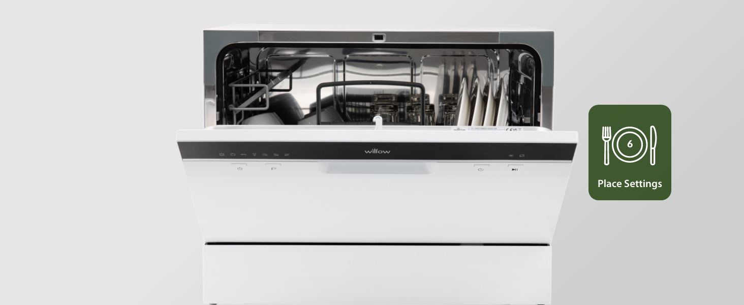 Willow WTTD6W 55cm Tabletop Dishwasher with 6 Place Settings