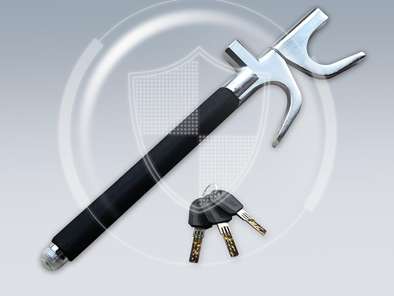 Enhanced car security, unyielding metal, fits steering wheels, theft prevention, reliable lock
