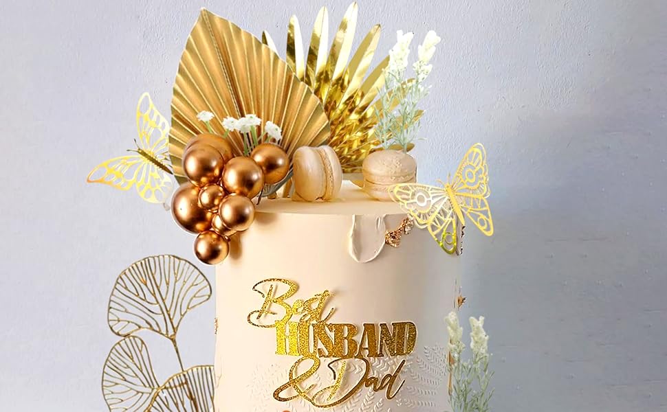 Gold Cake Decoration Gold Balls Cake Decoration Gold Palm Leaves Cake Topper