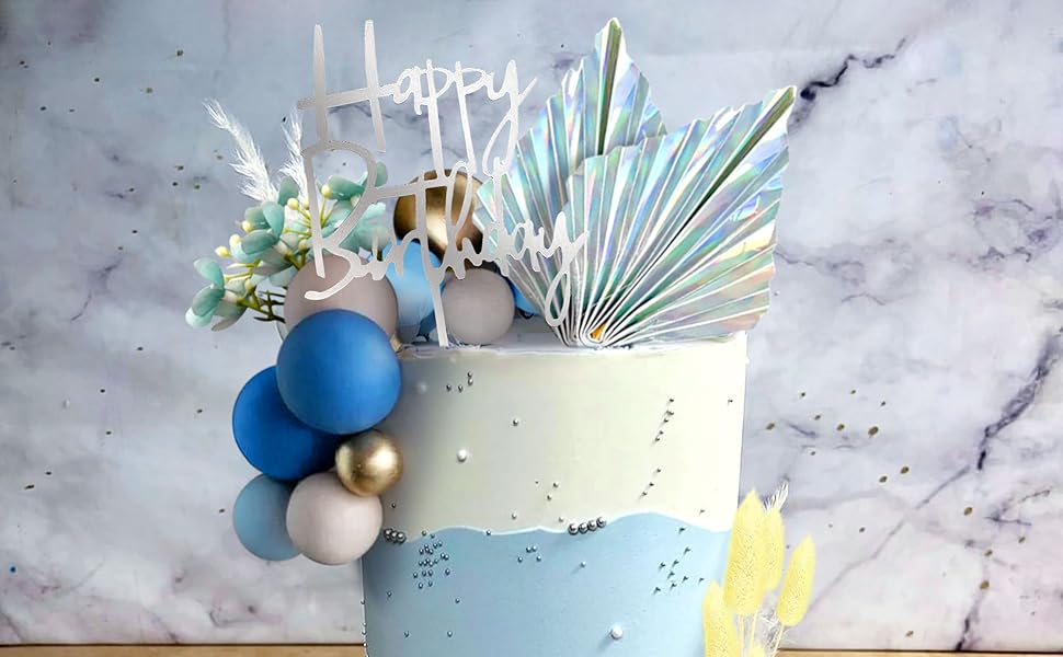 Silver Blue Cake Decorations Glitter Blue White Silver Balls Cake Topper for Wedding Decoration