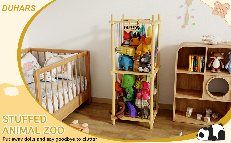 DUHARS Extra Large Wood Stuffed Animal Storage Zoo