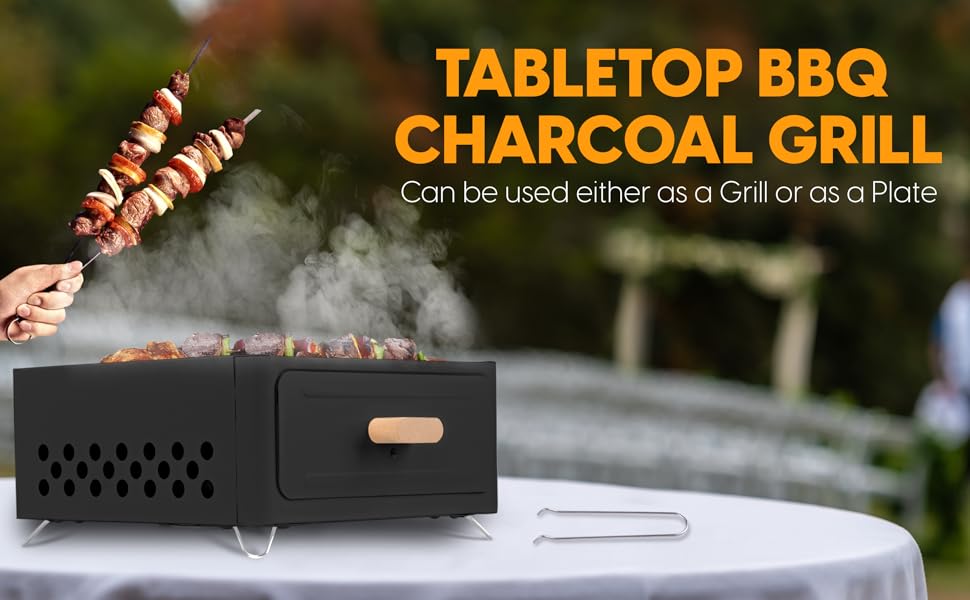 Portable BBQ grill with plate