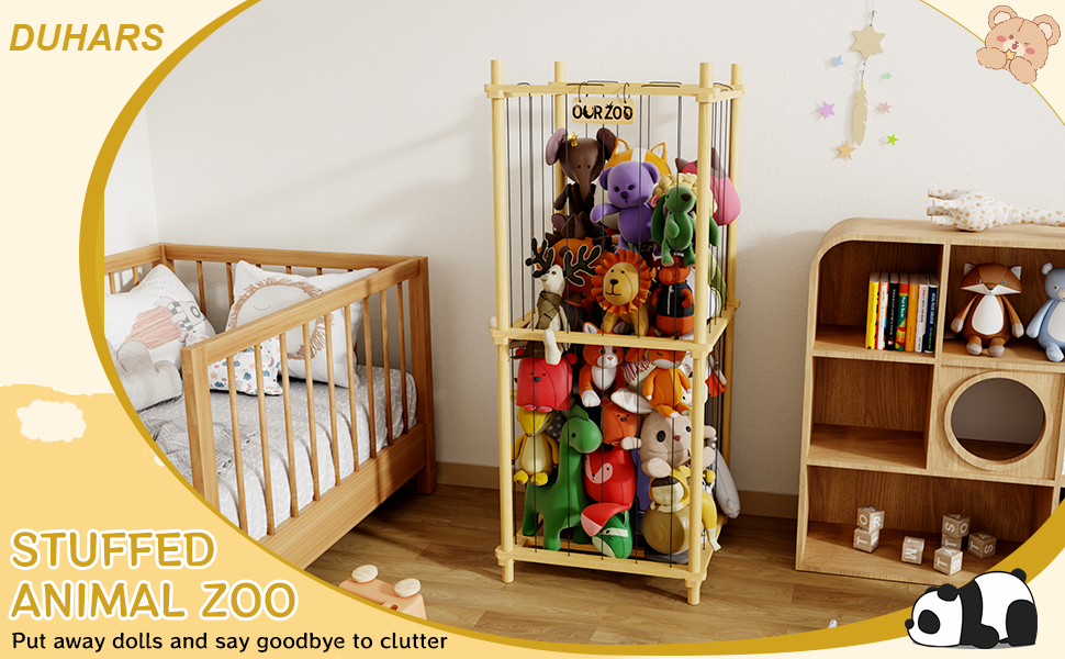DUHARS Stuffed Animal Storage Zoo Wood Extra Large