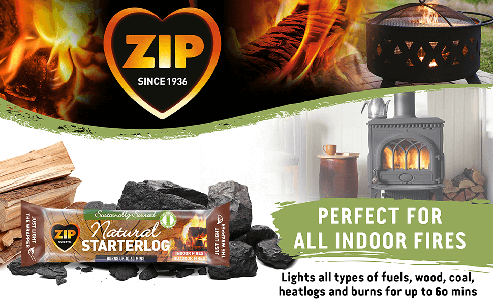 Zip Natural Starterlog - Lights all types of fuels, wood, coal, heatlogs - burns for up to 60 mins