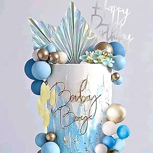 Silver Blue Cake Decorations Glitter Blue White Silver Balls Cake Topper for Wedding Decoration