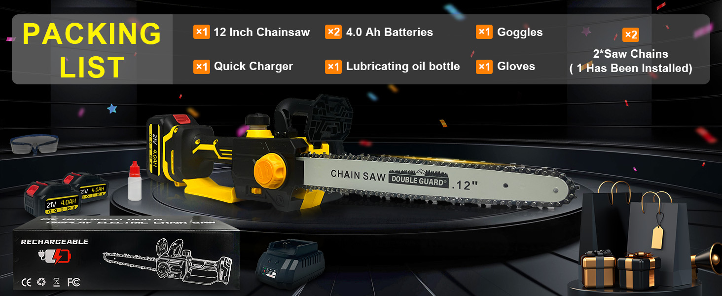 Cordless Chainsaw 12 inch Battery Power