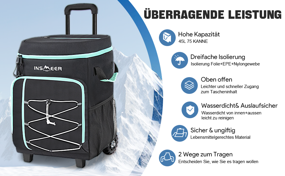 Cool bag large cool bag foldable cool bag with tie rods wheels