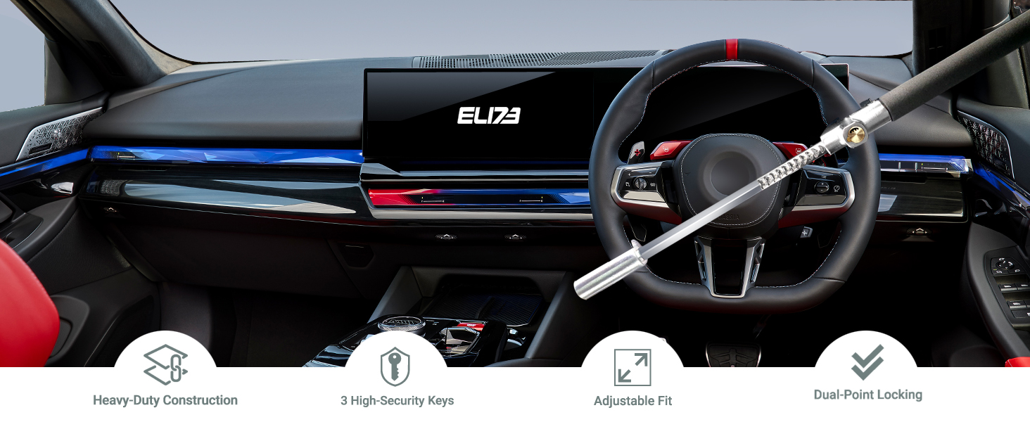 Anti-theft steering wheel lock, vehicle security, durable, easy-to-use, universal fit