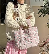 GSenhui Floral Quilted Tote Bag Aesthetic Puffer Bag Cute Pink Tote Bag with Zipper Coquette Purs...