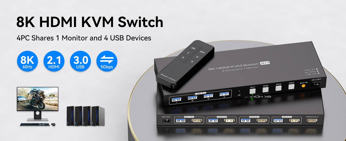 HDMI kvm switch 4pc 1 monitor 8k
