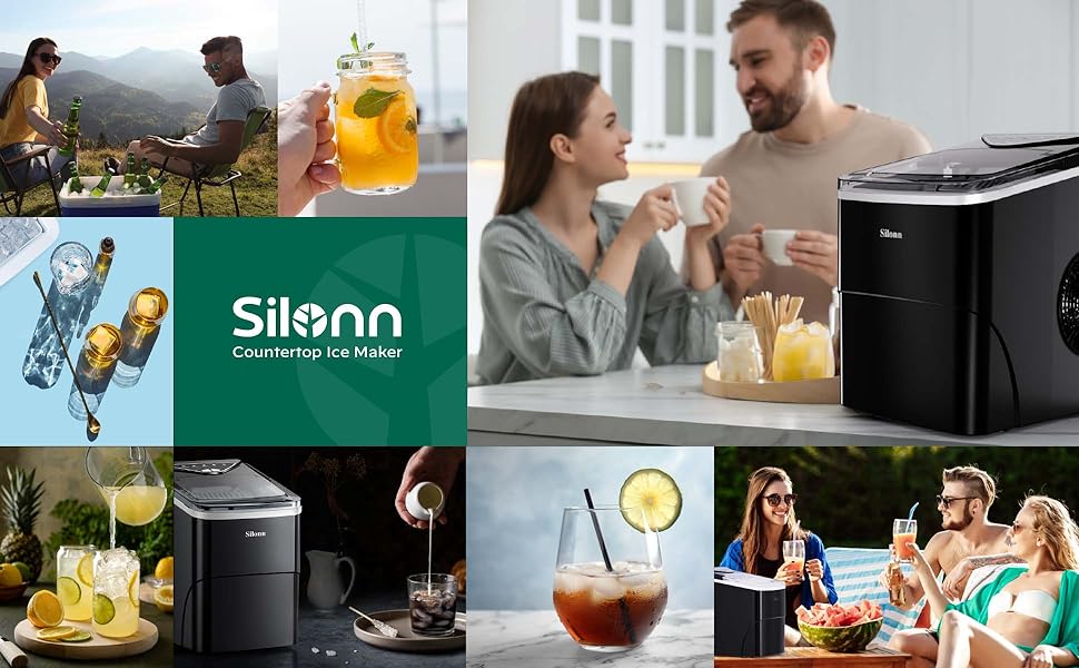 ice cube maker machine makers countertop portable silonn black silver 2 sizes bullet ice for home 2l