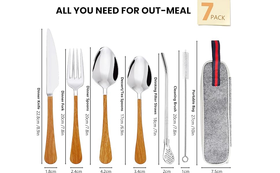 Travel Cutlery Set, 9-Piece Stainless Steel Set Outdoor Cutlery, Portable Camping Cutlery with Case
