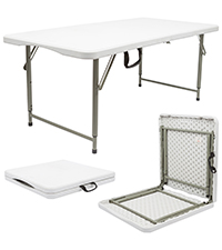 Harbour Housewares 120cm 4ft Height Adjustable Rectangle Folding Picnic Trestle Table in White