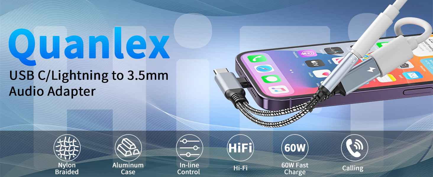 Lightning/USBC to 3.5mm AUX Audio and USBC Charger Splitter
