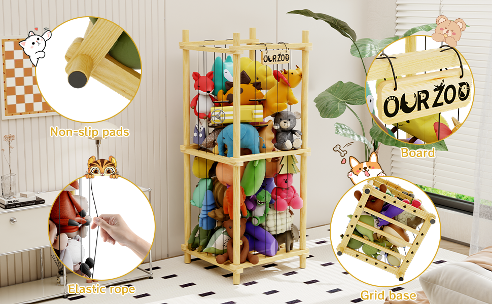 DUHARS Extra Large Wood Stuffed Animal Storage Zoo