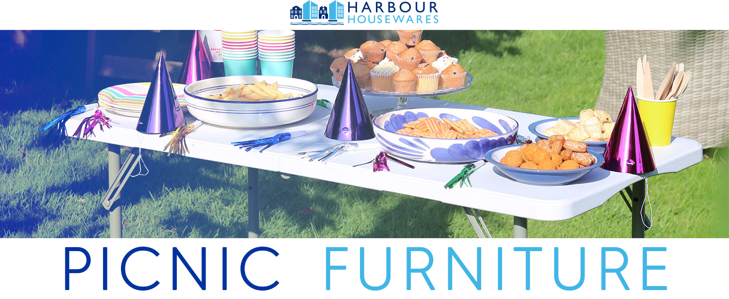 Harbour Housewares White Folding Height Adjustable Picnic Trestle Table