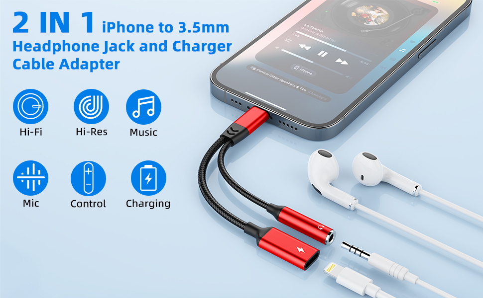 2-in-1 iPhone to 3.5mm Headphone Audio Jack and Charger Cable