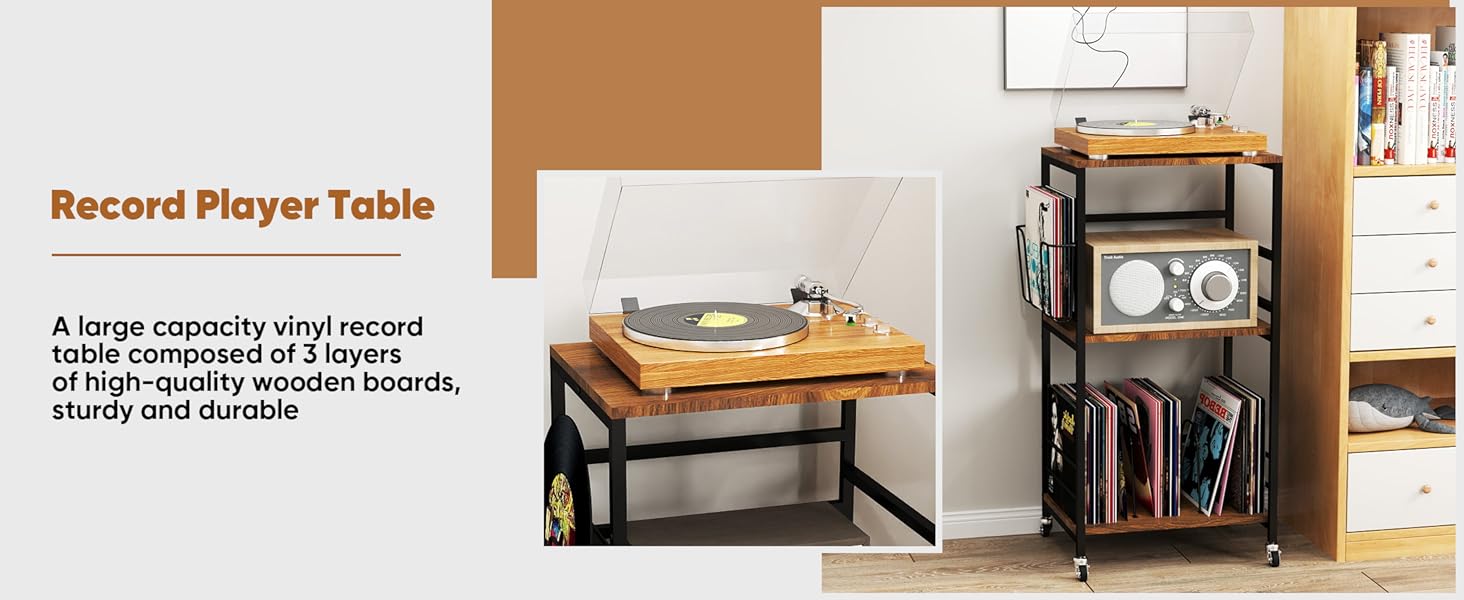 A sturdy, practical, and aesthetically pleasing record player rack