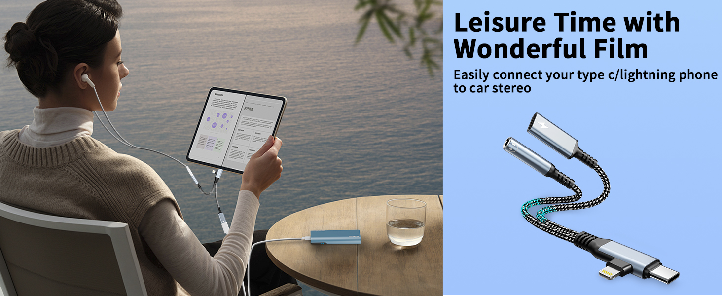 Lightning/USBC to 3.5mm AUX Audio and USBC Charger Splitter