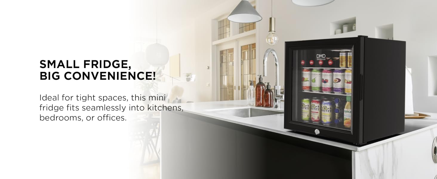 DMD Collective Mini Fridge Kitchen Countertop Convenient Seamless Sleek Ciders Drinks Refresh