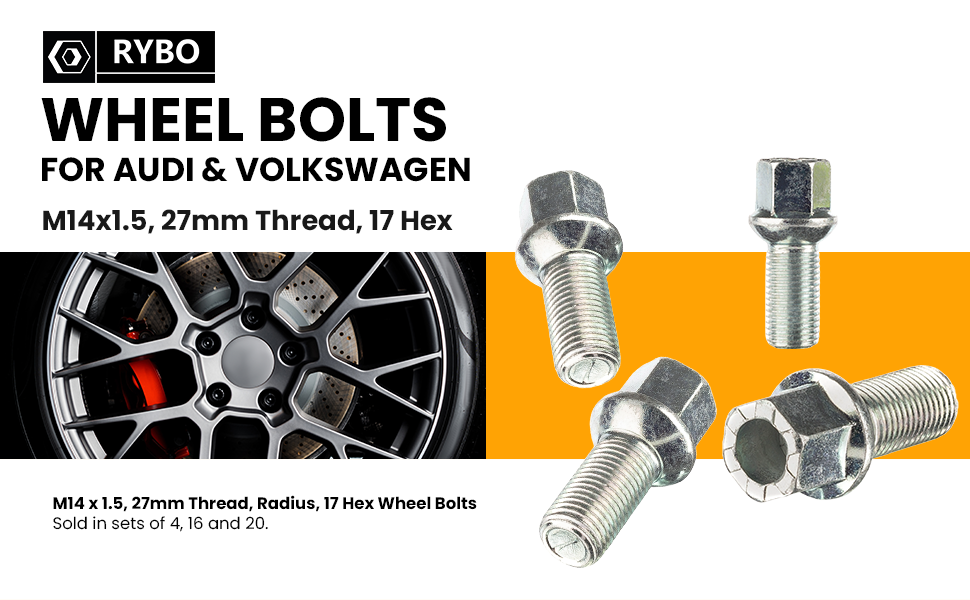 VAG GROUP WHEEL BOLTS, M14 X 1.5 17MM HEX 27MM THREAD, RADIUS SEAT